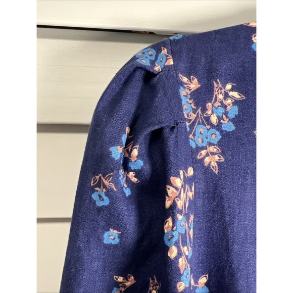 Free People Petit Fours Boho Linen Blend Tiered Mini Dress Size Small Indigo - Picture 6 of 15